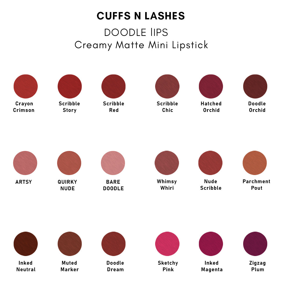 Cuffs N Lashes Doodle Lips Mini Creamy Matte Lipsticks (Set of 3)